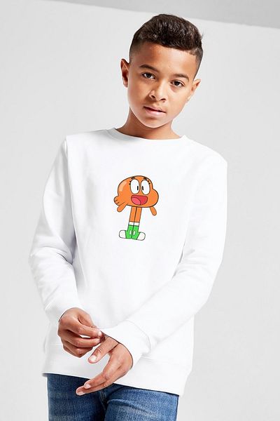 QIVI Hanorac alb cu imprimeu Gumball Darwin pentru băiat