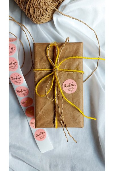 Çikoleyt Design Adhesive Label - Thank You For Your Order Pink (2,5 Cm) 50 Pieces