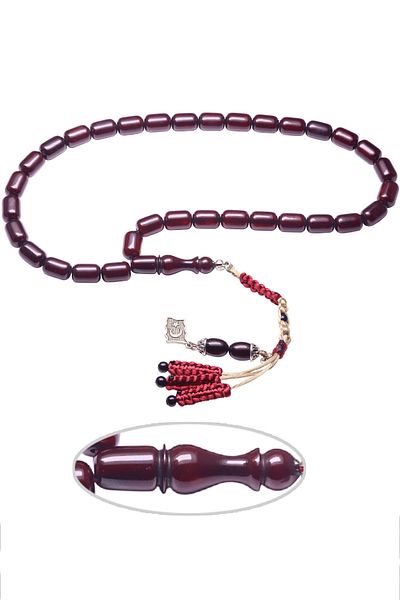 Tesbih Atölyesi Claret Red Certified Capsule Cut Squeezed Amber Prayer Beads