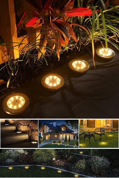 Trendpoint 4 Adet Solar Güneş Enerjili 8 Ledli Kazıklı Çim Zemin Bahçe Aydınlatma 3 W Gün Işığı