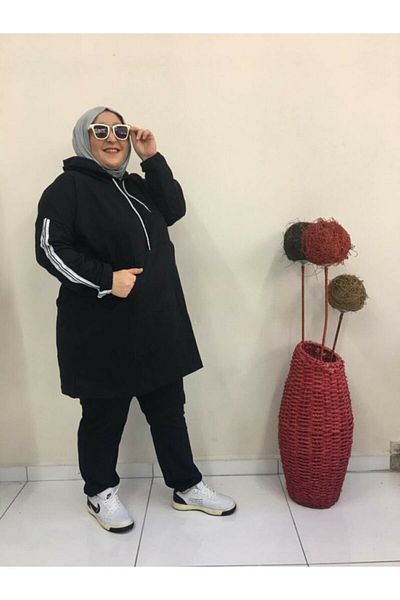 BAV Butik Ayvitrin Casual Black Tracksuit Set - Women's Plus Size