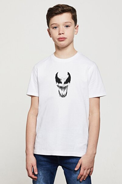 QIVI Unisex Child White Venom Printed T-shirt