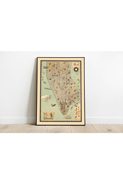 Pegziz New York Manhattan 1927 Haritası Sanatsal Duvar Dekorasyon Poster 60x9...