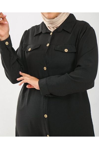 Modakenti Μεγάλο μέγεθος Clamshell Pocket Detailed Ayrobin Tunic - Μαύρο