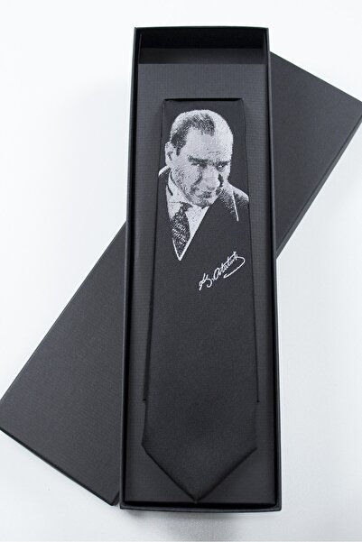 Gaffy Siyah Renk Atatürk Porteli Kravat (kutulu)