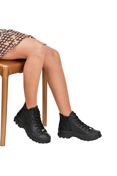 NOOSY Cizme negre de damă cu design special din piele naturală