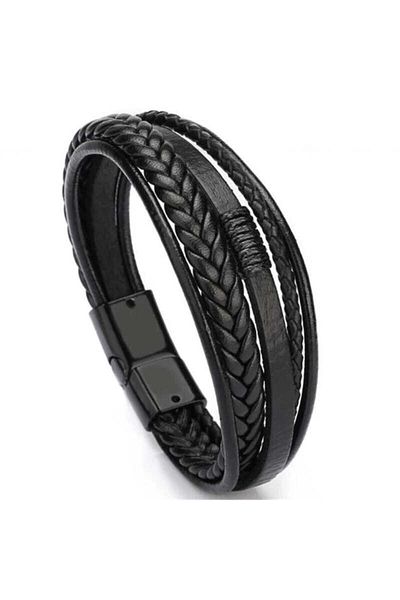 Gogoey Men's Leather Bracelet Black Color Magnetic Buckle Braided Trend Fashion