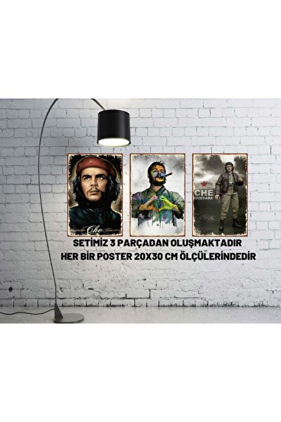 Hayal Poster Che Guavera 3 Lü Retro Ahşap Poster Set
