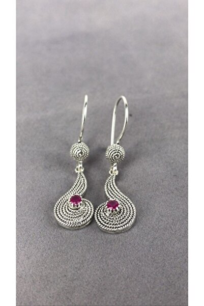 BEY SİLVER Yakut Telkari Parmak Izi Su Damlası Gümüş Kadın Küpe