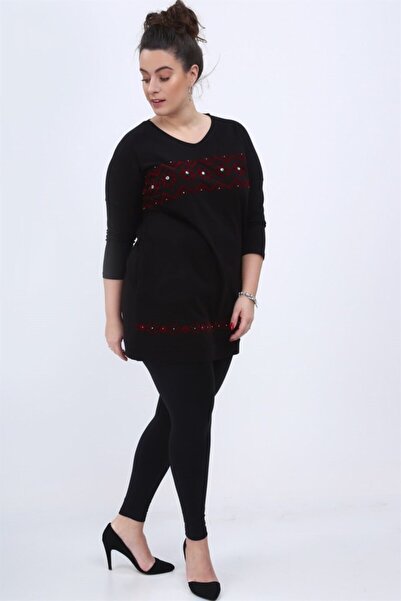 fasardi Flok Baskılı V Yaka Büyük Beden Tunik