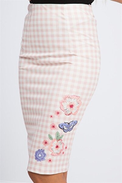 fasardi Dijital Baskılı Kareli Midi Etek