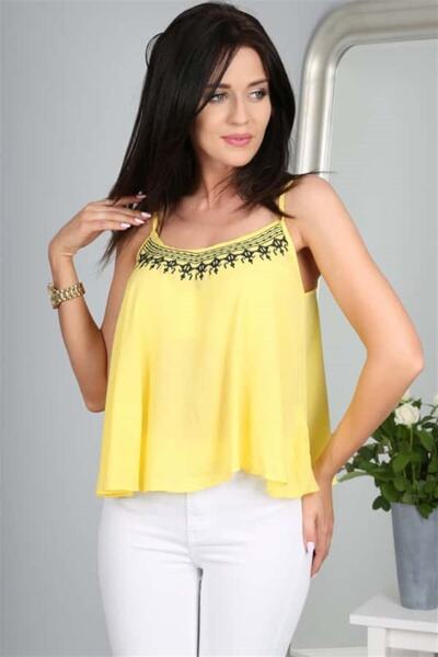 fasardi Nakış Detaylı Bol Kesim Askılı Bluz