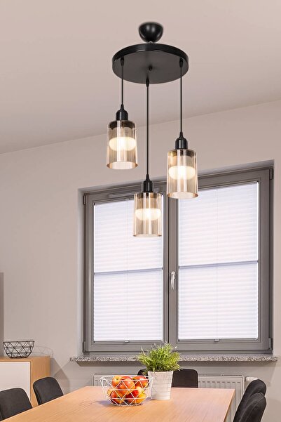 Modelight Aksel 3'lü Avize Bal Optik Camlı Siyah