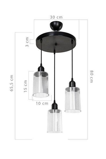 Modelight Aksel 3'lü Avize Şeffaf Optik Camlı Siyah