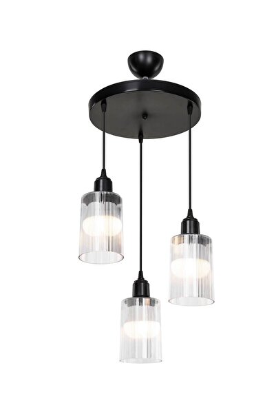 Modelight Aksel 3'lü Avize Şeffaf Optik Camlı Siyah