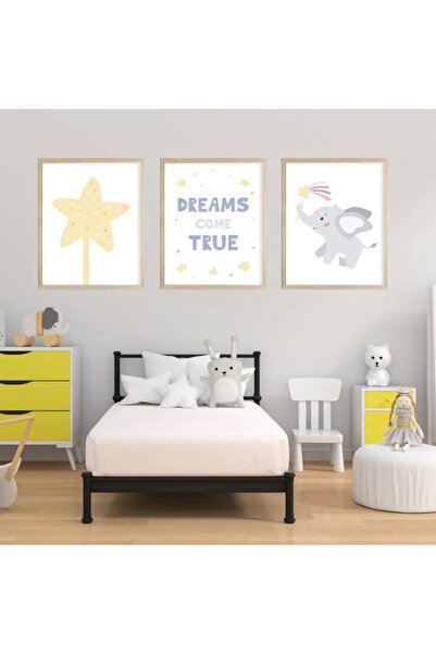 MUNİKA Ahşap Çerçeveli Çocuk Odası 3'lü Tablo Seti