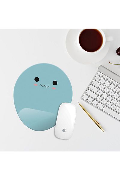 Özer Store Blue Smiley Face Oval Mouse Pad with Wrist Support