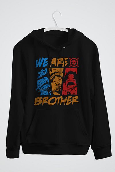 karikatürstore One Piece We Are Brother Printed Anime Hooded Sweatshirt
