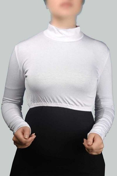 Altobeh Μακρυμάνικο ζιβάγκο με λαιμόκοψη Lycra χτενισμένο βαμβακερό γυναικείο μισό σώμα - λευκό