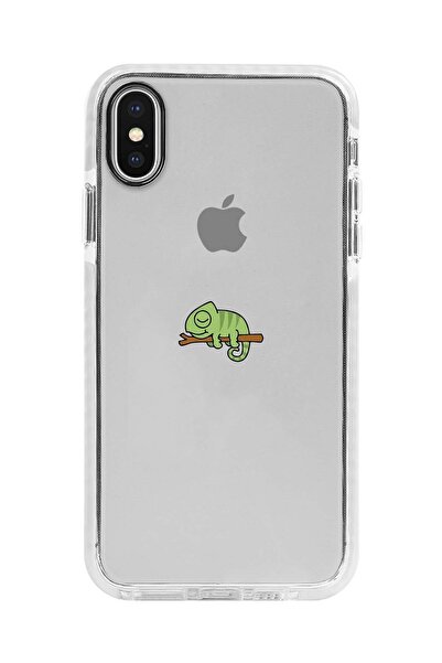 shoptocase Iphone X Beyaz Kenarlı Anti Shock Bukalemun Desenli Telefon Kılıfı