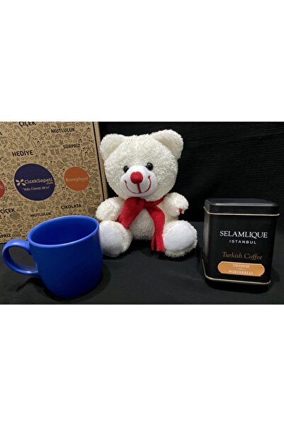 Selamlique Portakallı Türk Kahvesi 125gr & Mavi Kupa Bardak & Peluş Ayı Hediy...