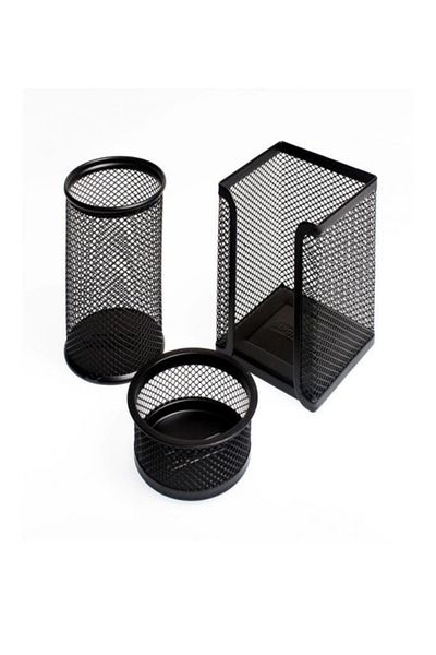easyso Perforated Set of 3 Black 505 Cube Note Holder, Paper Clip, Pen Holder Organizer