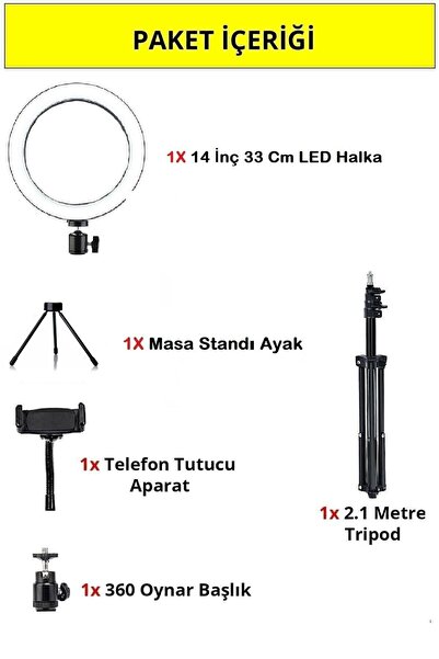 post alley Ring Light Youtuber Tiktok Çekim Telefon Tutucu Makyaj Işığı Tripod+ Masa Ayaklı 14 Inç +2.1 Mt