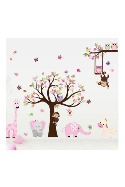 cosy home gift Kids Room Large Size Pink Cute Asian Animals Wall Sticker