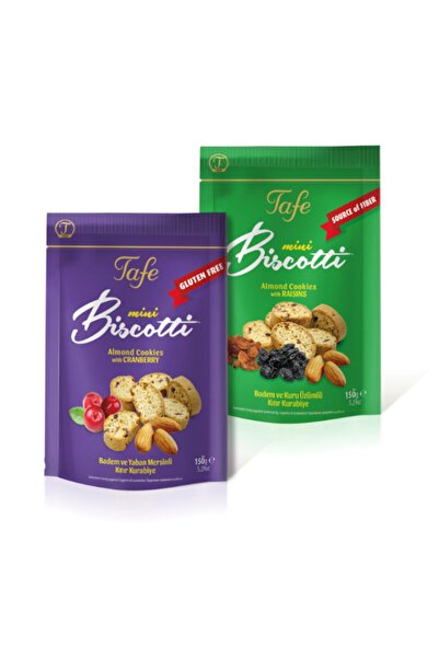 TAFE Glutensiz Yaban Mersinli & Lif Kaynağı Bademli Ve Üzümlü Mini Biscotti Kıtır Kurabiye 150g X 2