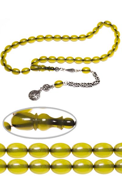 Tesbih Atölyesi Certified Green Color Ottoman Resemblance Rod Tightened Amber Prayer Beads