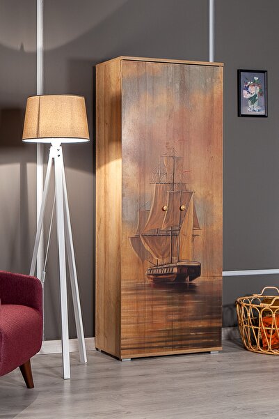 MOBETTO Home Nora Okyanus 5 Raflı 2 Kapaklı Ayakkabılık Çok Amaçlı Dolap