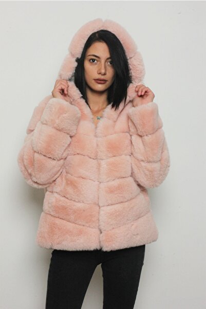 mybg Kadın Pudra Yumuşak Dokulu Kürk