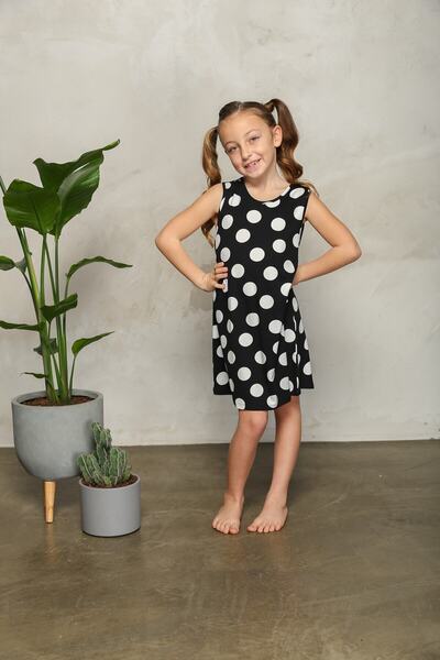 LILIAN Rochie de fetiță cu buline alb-negru