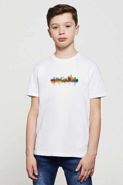 QIVI Tricou alb unisex pentru copii cu imprimeu Big City Lover