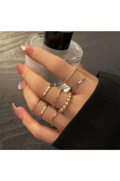 Girift Vintage Chic Gold 8 Adet Halka Yüzük Seti