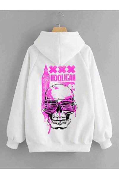 Relax family xf Λευκό φούτερ με στάμπα Hooligan Oversize