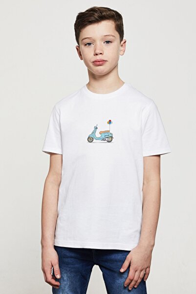 QIVI Unisex dečija bela Vespa Lexington Štampano T-shirt