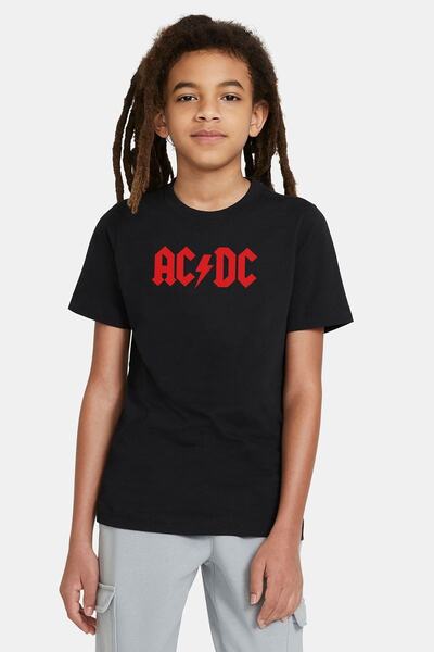 QIVI Tricou cu imprimeu roșu cu logo Acdc negru pentru copii unisex