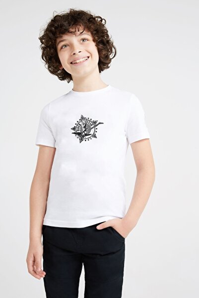 QIVI Unisex dečija majica bela rok zvezda metal rok Štampano