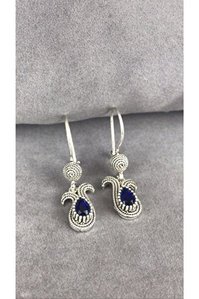 BEY SİLVER Safir Taşlı Parmak Izi Lale Gümüş Kadın Küpe