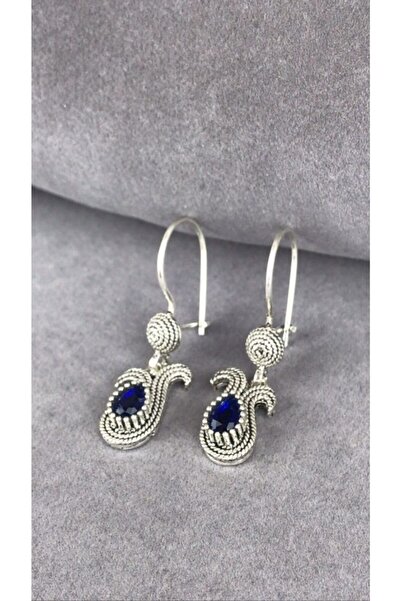 BEY SİLVER Safir Taşlı Parmak Izi Lale Gümüş Kadın Küpe