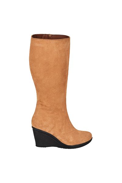 Moosefield Genuine Leather Wedge Heel Tan Women's Boots