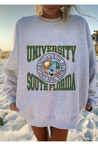 Relax family xf Γυναικείο φούτερ με στάμπα της Πανεπιστημίου της Νότιας Φλόριντα, γκρι oversize