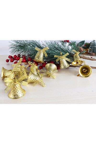 BeySüS Yılbaşı Çam Ağacı Süsü Çan Gold 4 cm Sarı Kurdeleli
