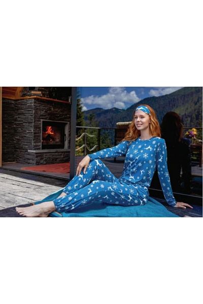 Doreanse Set pijama lungă albastră pentru femei
