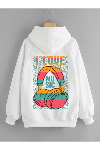 Relax family xf Love Music Printed White Oversize φούτερ