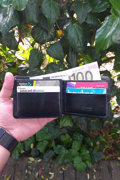 GUARD Men's Leather Wallet - Black Sports Stripe