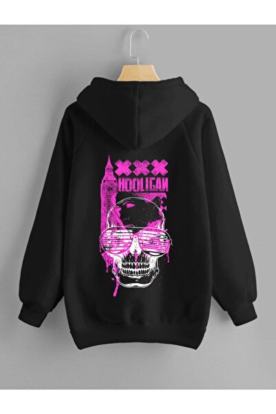 Relax family xf Μαύρο φούτερ με στάμπα Hooligan Oversize