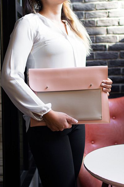 DK LEATHER Women Powder Macbook Air Pro M1/ M2 13 13.3-13.6 14 Inch Notebook Laptop Case Briefcase Portfolio