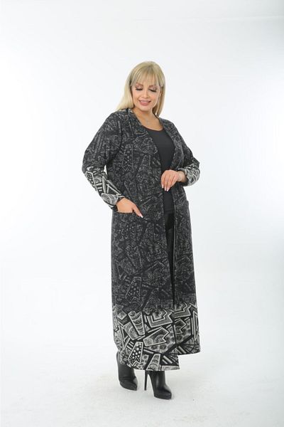 ZTO Plus Size Patterned Long Cardigan